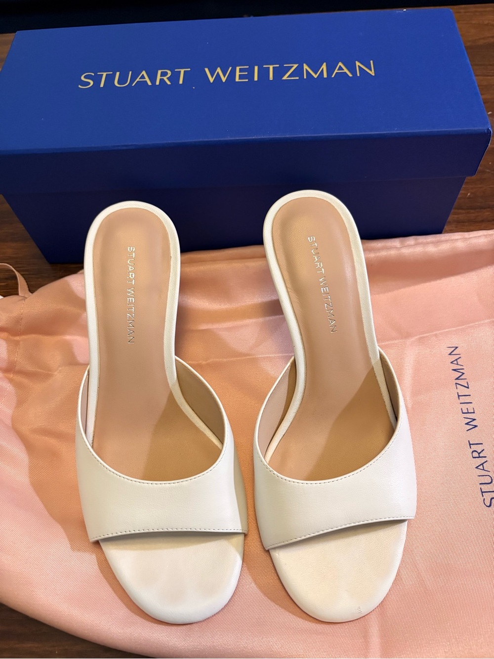 Stuart Weitzman Cream-White Slide Mules